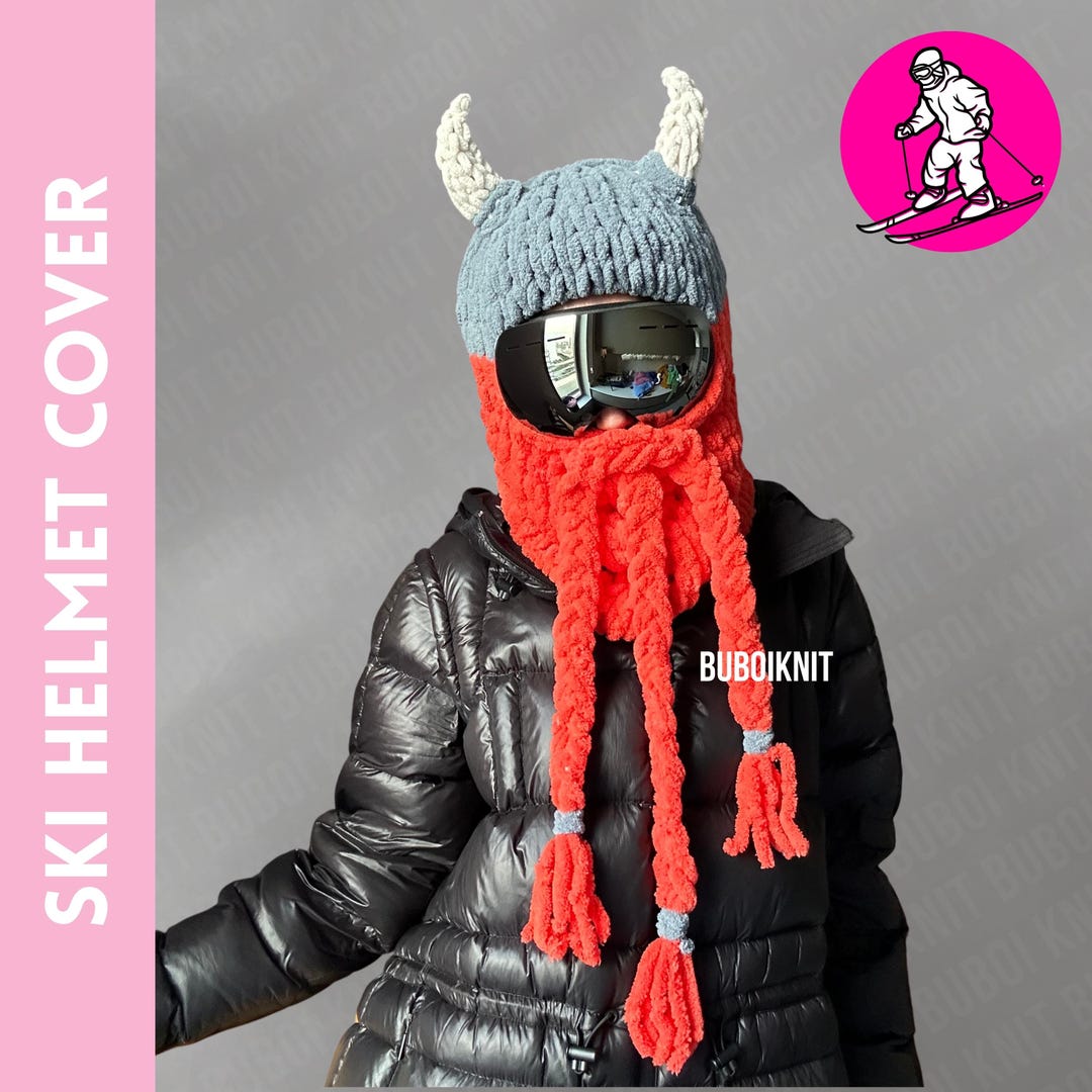Ski Helmet Cover Balaclava Mask, Handmade Viking Hat, Crochet