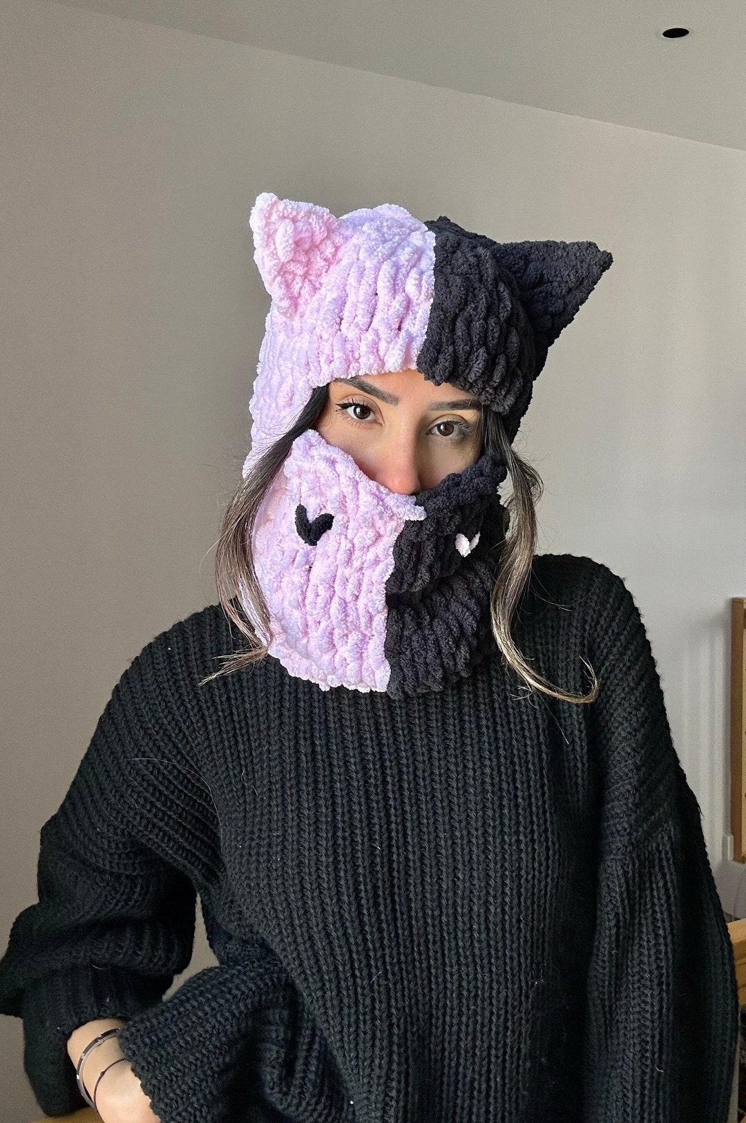 Two Color Balaclava, Cat Ears Balaclava, Kitty Mask, Cat Cosplay, Cat