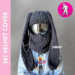 Bunny ear helmet balaclava, helmet mask, ski helmet protector, Crochet Balaclava, Ski Balaclava, Custom Balaclava, bunny balaclava
