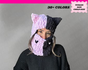Two color balaclava, cat ears balaclava, kitty mask, cat cosplay, cat woman costume, cat balaclava, animal handmade balaclava, unisex custom