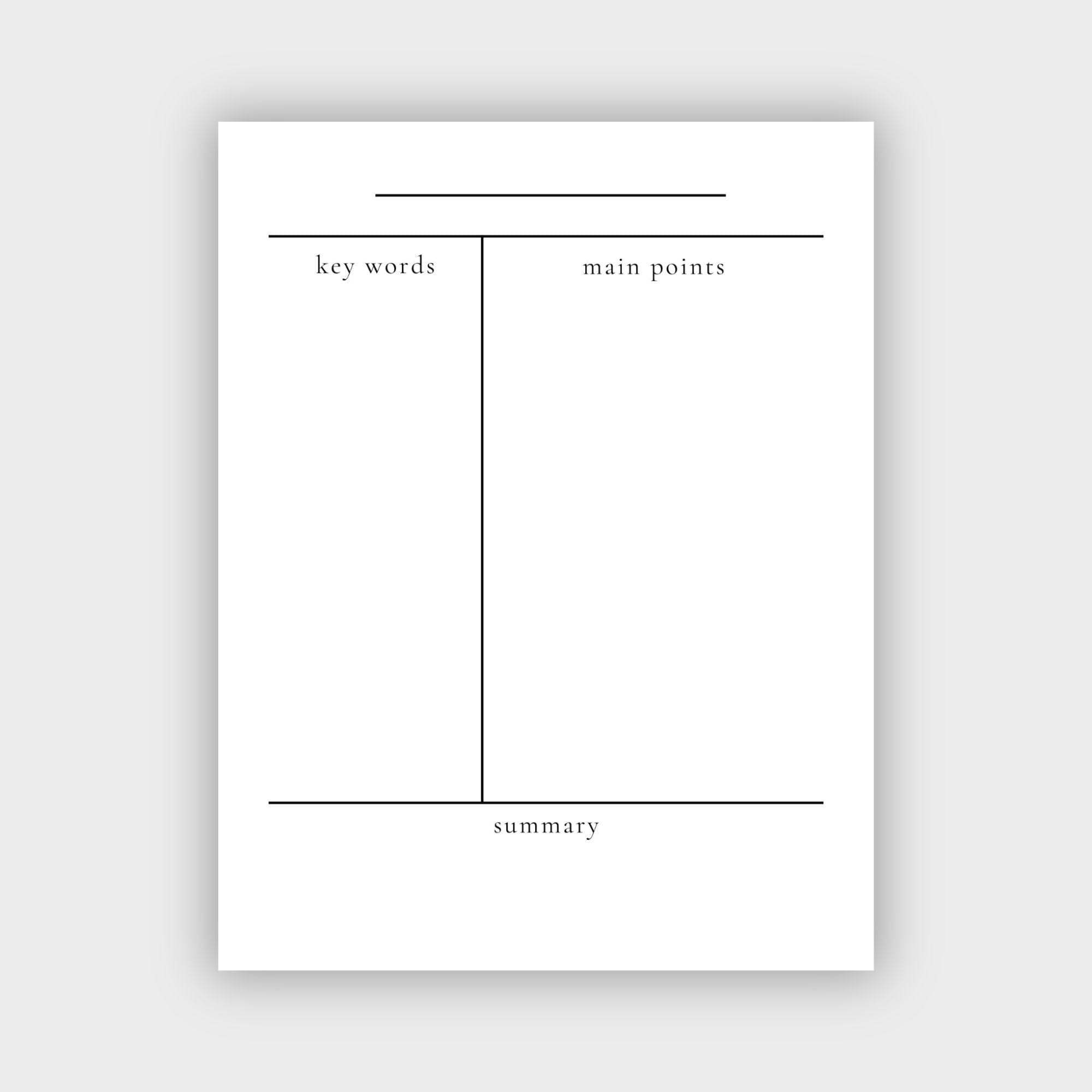 Minimalist Cornell Notes Template (unlined) - Etsy