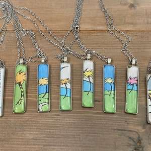 The Lorax book page pendant made from upcycled book pages, Lorax, truffula trees, nature lover, Earth Day