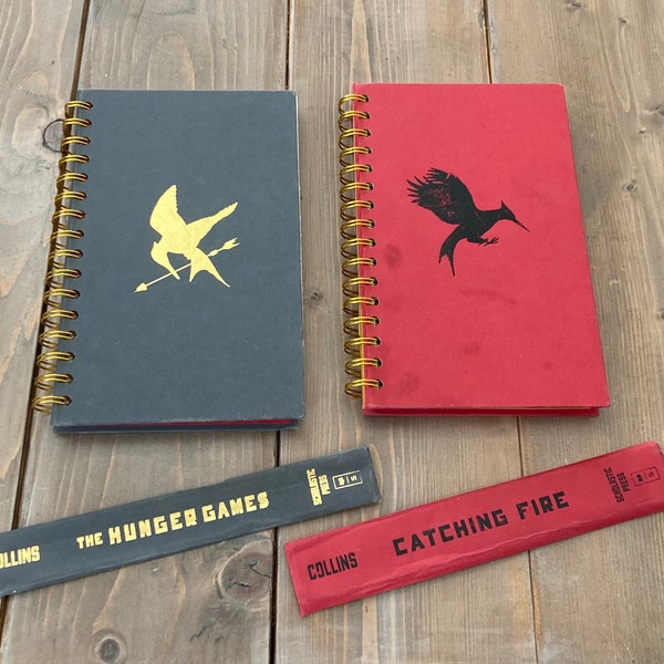 Hunger Games, Catching Fire Recycled Upcycled Handmade Blank Sketch Books, journals, blank #80 drawing paper, literary gift, Artist gift