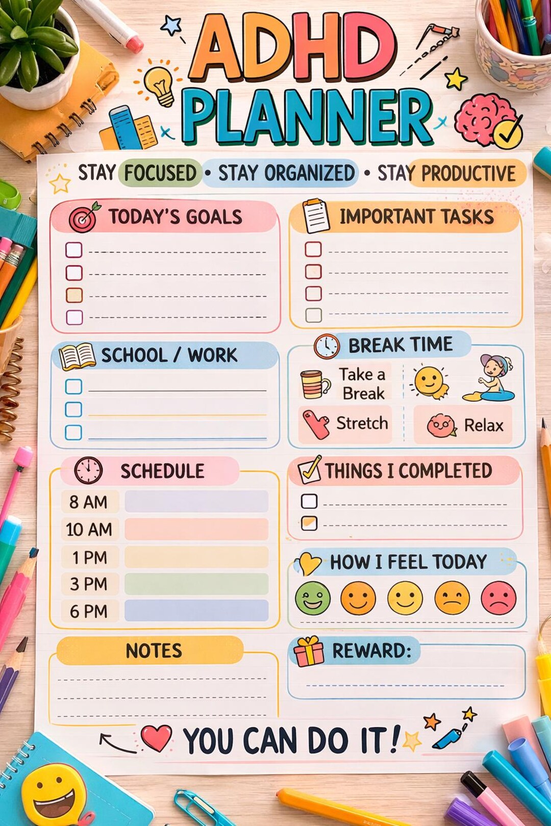 ADHD Planner Printable, ADHD Daily Planner, Focus Planner for Kids ...
