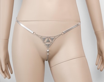 Crotchless Custom Thong Panties, Open Crotch Lingerie, Personalized Thong, Sexy Chain Thong Body Jewelry for Women