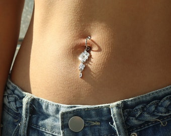 Crystal Flower Dangle Non Piercing Belly Button Ring Fake - Etsy UK