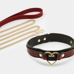 Wine Slave collar Leather Collar Leash, Dog Choker Collar Girl, Snake Skin Texture
