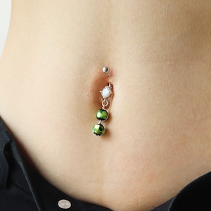 Green Belly Button Ring | Beaded Wiret Belly Ring | piercing Belly Jewelry | Glaze Belly Ring