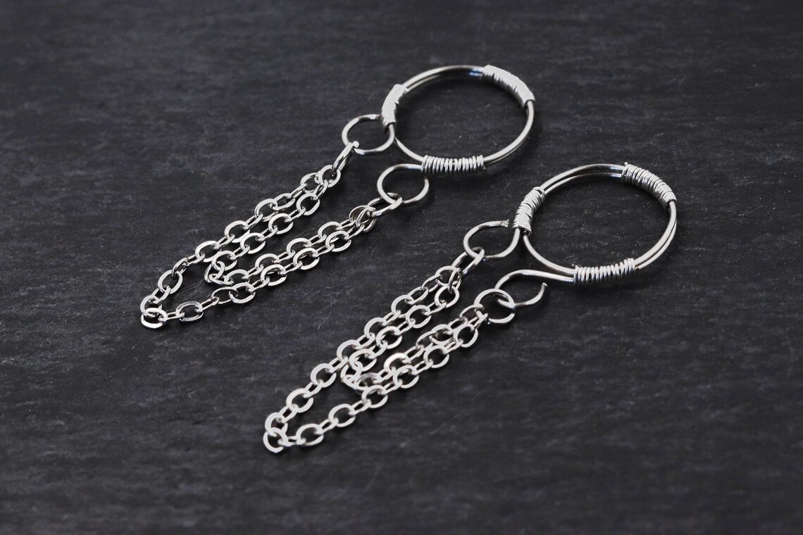 Handmade Nipple Hoops With Chains Non Piercing Nipple Jewelry Nipple