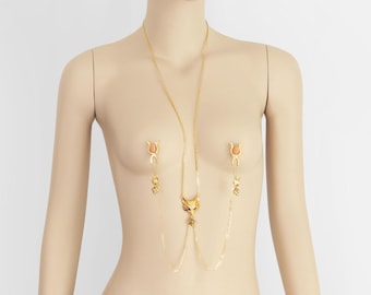 Gold Nipple Clamp With Necklace,  Breast Nip Clips Body Jewelry Intimate For Women