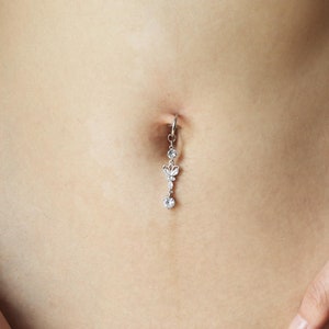 Butterfly Drop Dangle Fake Belly Button Ring | Zircon Dangle Fake Belly Jewelry | Non piercing Belly Ring or Earring