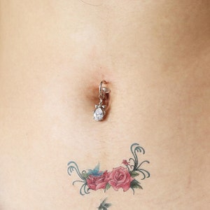 Crystal Fake Belly Button Ring, Dainty Navel Clip Hoop Jewelry Non Piercing