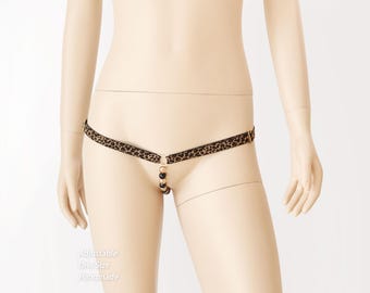 Adjustable Pearl Thong Jewelry – Leopard Beaded Lingerie Body Accessory
