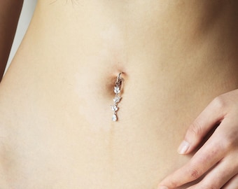 Leaf Dangle Fake Belly Ring | Non Piercing Belly Clamp, Zircon