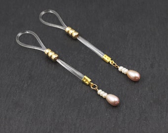 Pink Pearl Nipple Noose Jewelry: Adjustable Non Piercing Nipple Clips (A Pair)