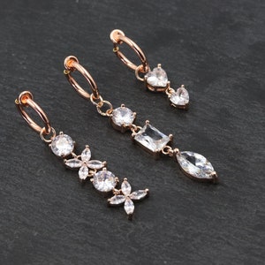 Anillo de ombligo colgante con circonitas sin perforar / Joyería para el ombligo sin perforar / Anillo falso con circonitas grandes / Anillo de ombligo con doble amor