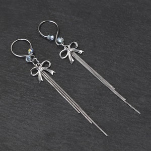 Girly Fake Nipple Piercing Rings Clamps, Nipple Clips Jewelry with Butterfly Tassel Dangle