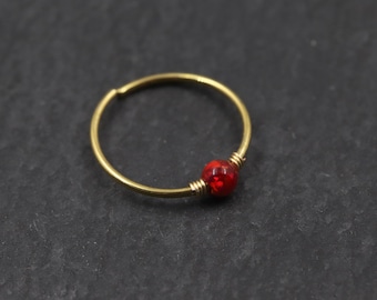 Ruby Nose Ring Hoop | Garnet Septum Piercing Jewelry | Fake Nostril Piercing