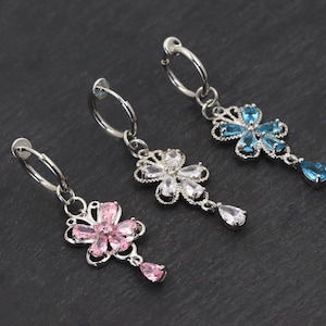 Piercing falso para el ombligo con forma de flor de cristal: aro colgante con clip