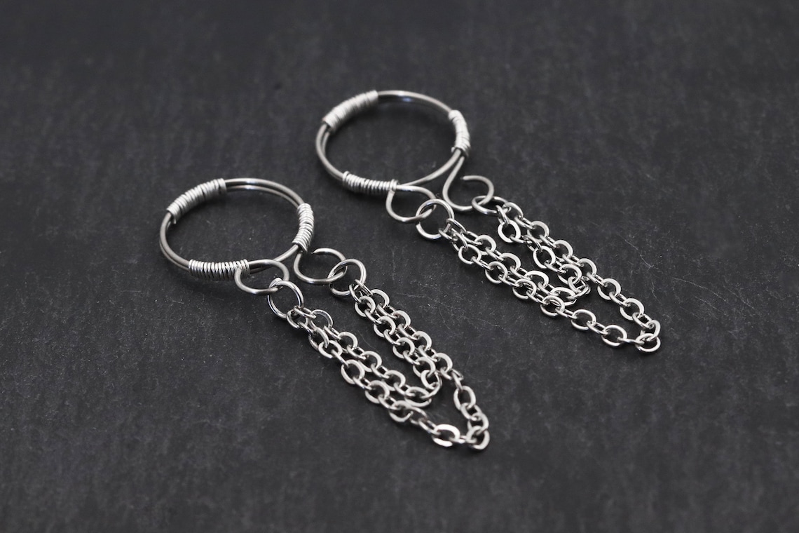 Handmade Nipple Hoops With Chains Non Piercing Nipple Etsy