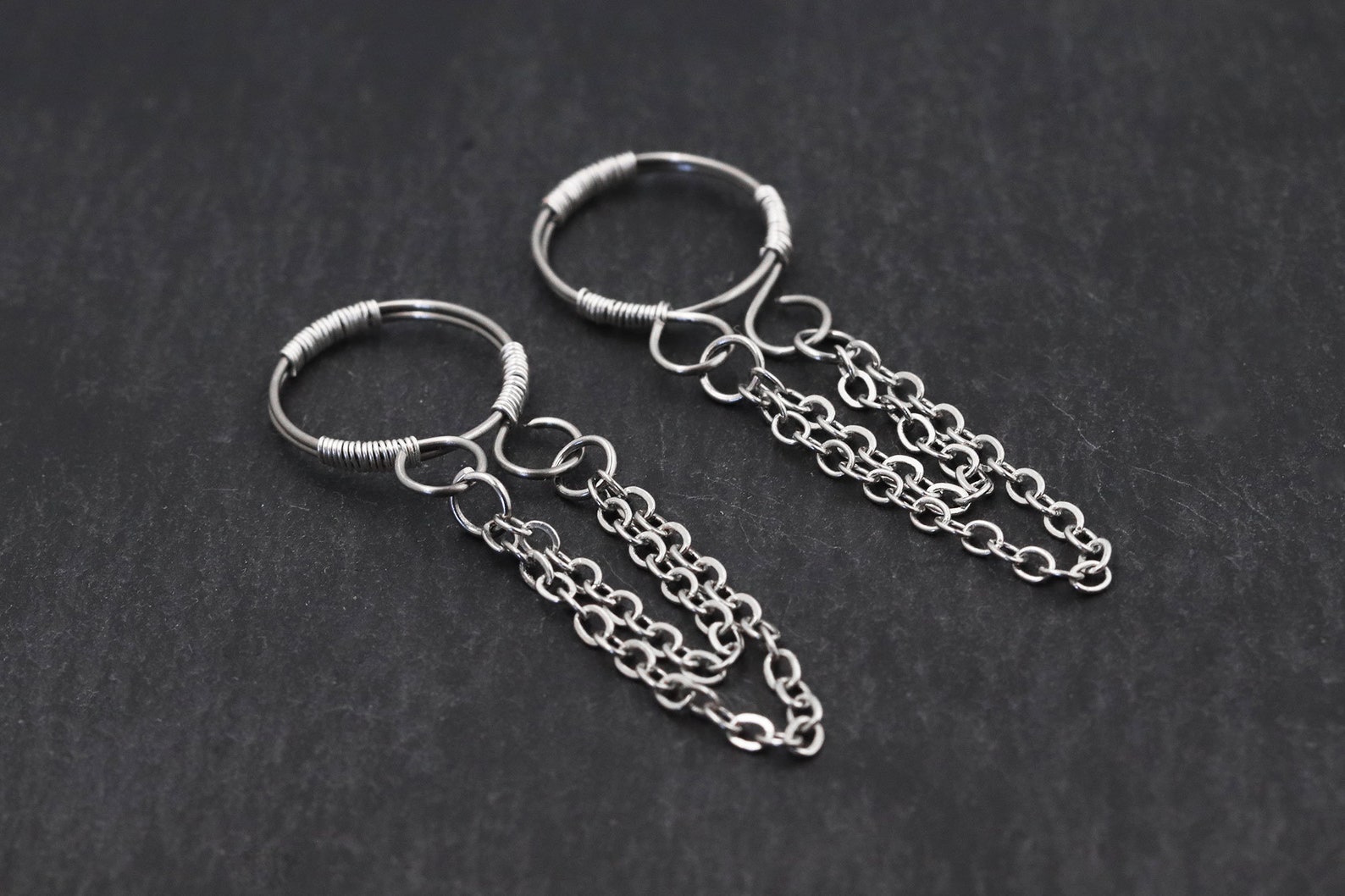 Handmade Nipple Hoops With Chains Non Piercing Nipple Jewelry Nipple Chains Clip on Fake Nipple