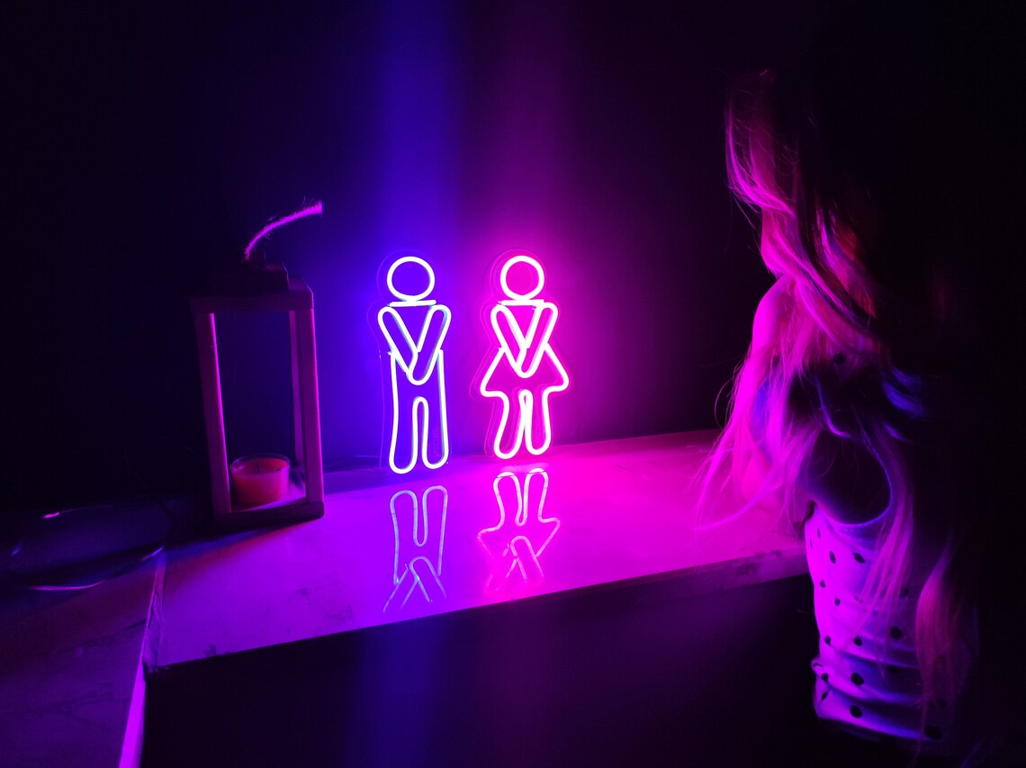 Restroom Neon Sign Bathroom Wall Art Decor Toilet Wall Art Etsy