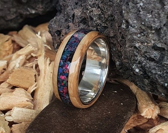 Bentwood ring real wood veneer ash and opal inlay