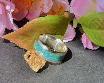 Silver ring with opal inlay in Tiffany Blue size 52