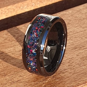 Ceramic ring black with opal inlay - different colors and sizes