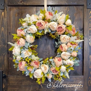 Lambs Ears Peony Wreath, Peonies Wreath for Front Door, Spring Summer Wreath, Valentine Wreath, Wreath for Front Door, Lambs Ears Wreath