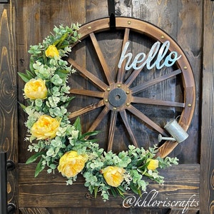 Farmhouse Wagon Wheel Wreath, Peony Wreath, Eucalyptus Wreath, Spring Wreath, Summer Wreath, Country Wreath, Everyday Wreath, Peonies Wreath