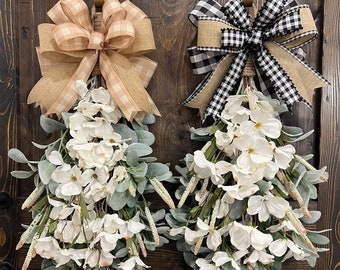 Lambs Ear Dogwood Spray Door Swag Decor, Everyday Hanging Greenery, Farmhouse Porch Light, Buffalo Plaid Check Country Teardrop Swag Wreath