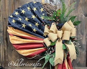 American Flag Wreath, Memorial Day Wreath, Red White Blue Front Door Wreath, 4th of July Wreath, Veterans, Independence Day Flag Wreath