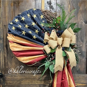 American Flag Wreath, Memorial Day Wreath, Red White Blue Front Door Wreath, 4th of July Wreath, Veterans, Independence Day Flag Wreath