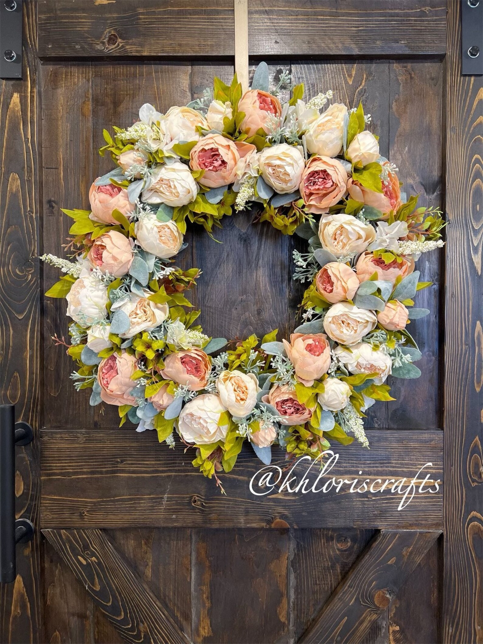 Lambs Ears Peony Wreath, Peonies Wreath for Front Door, Spring Summer ...