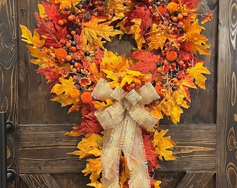 Fall Swag Wreath, Front Door Wreath, Fall Leaves Wreath, Farmhouse Fall Wreath, Fall Wreath, Fall Wreath Swag, Thanksgiving Harvest Swag,