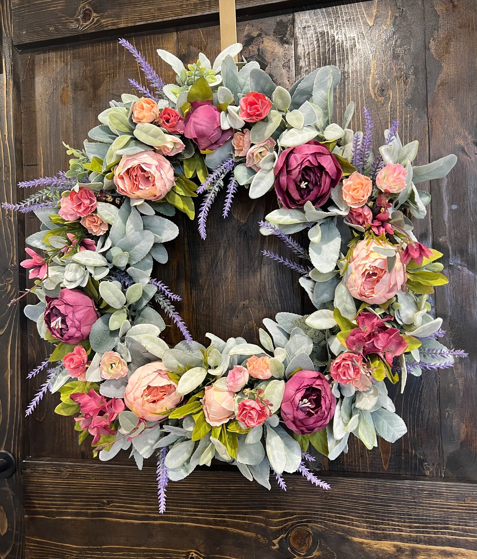 Lambs Ears Peony Wreath, Peonies Wreath for Front Door, Spring Summer ...