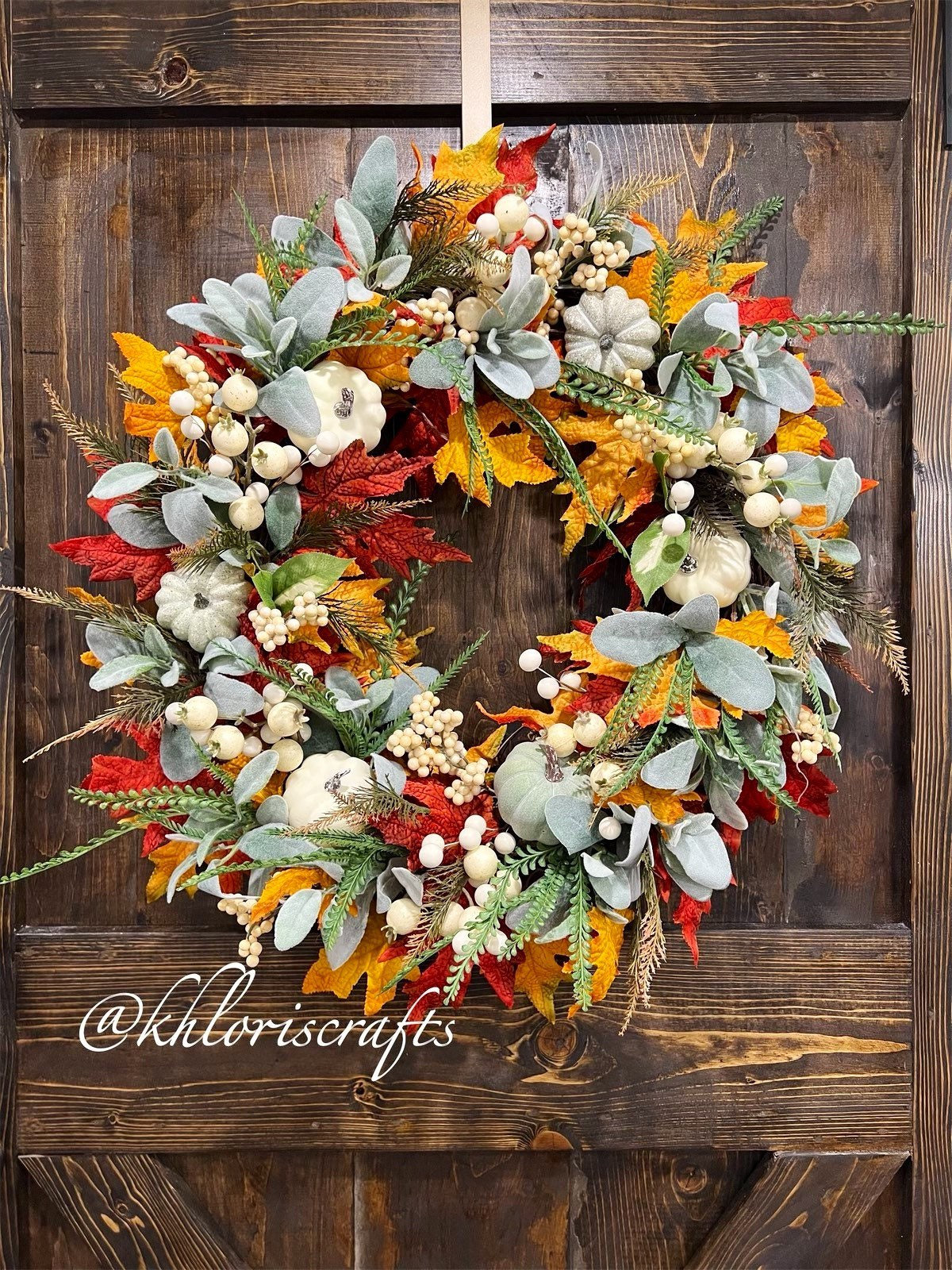 Lambs Ears Fall Wreath, Pumpkin Wreath, Fall Wreath, Front Door Wreath ...