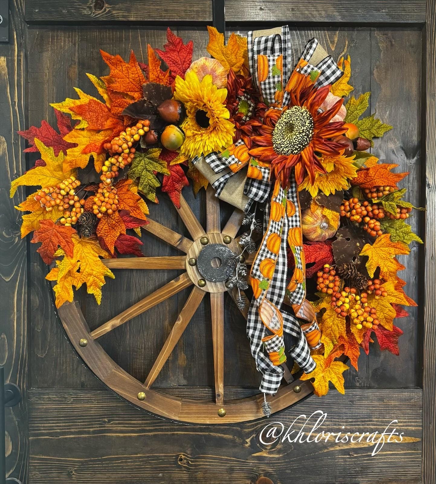 Happy Harvest Sunflower Pumpkin Pinecone Buffalo Check Farmhouse