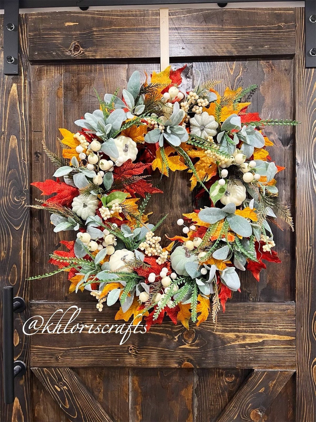Lambs Ears Fall Wreath, Pumpkin Wreath, Fall Wreath, Front Door Wreath ...