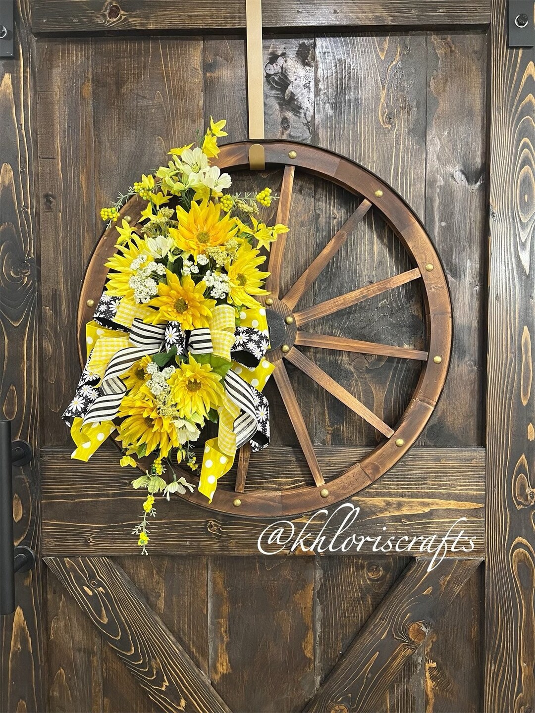 Yellow Mum on Farmhouse Wagon Wheel Wreath, Country Rustic Wreath ...