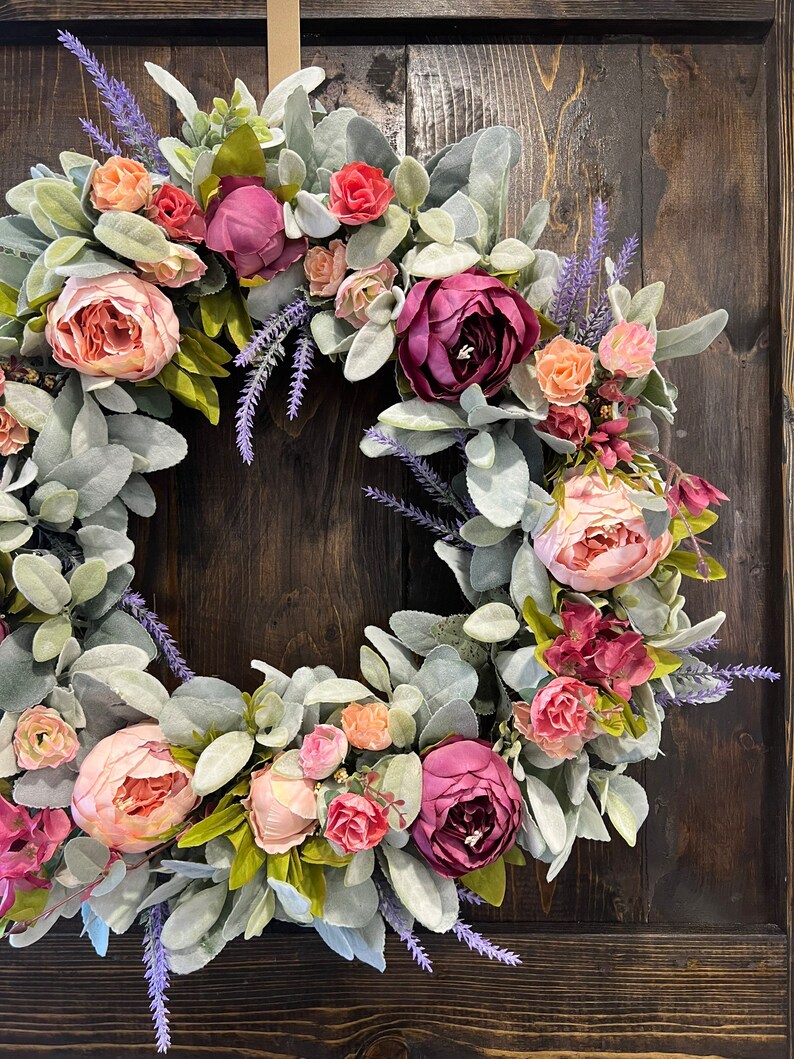Lambs Ears Peony Wreath, Peonies Wreath for Front Door, Spring Summer ...