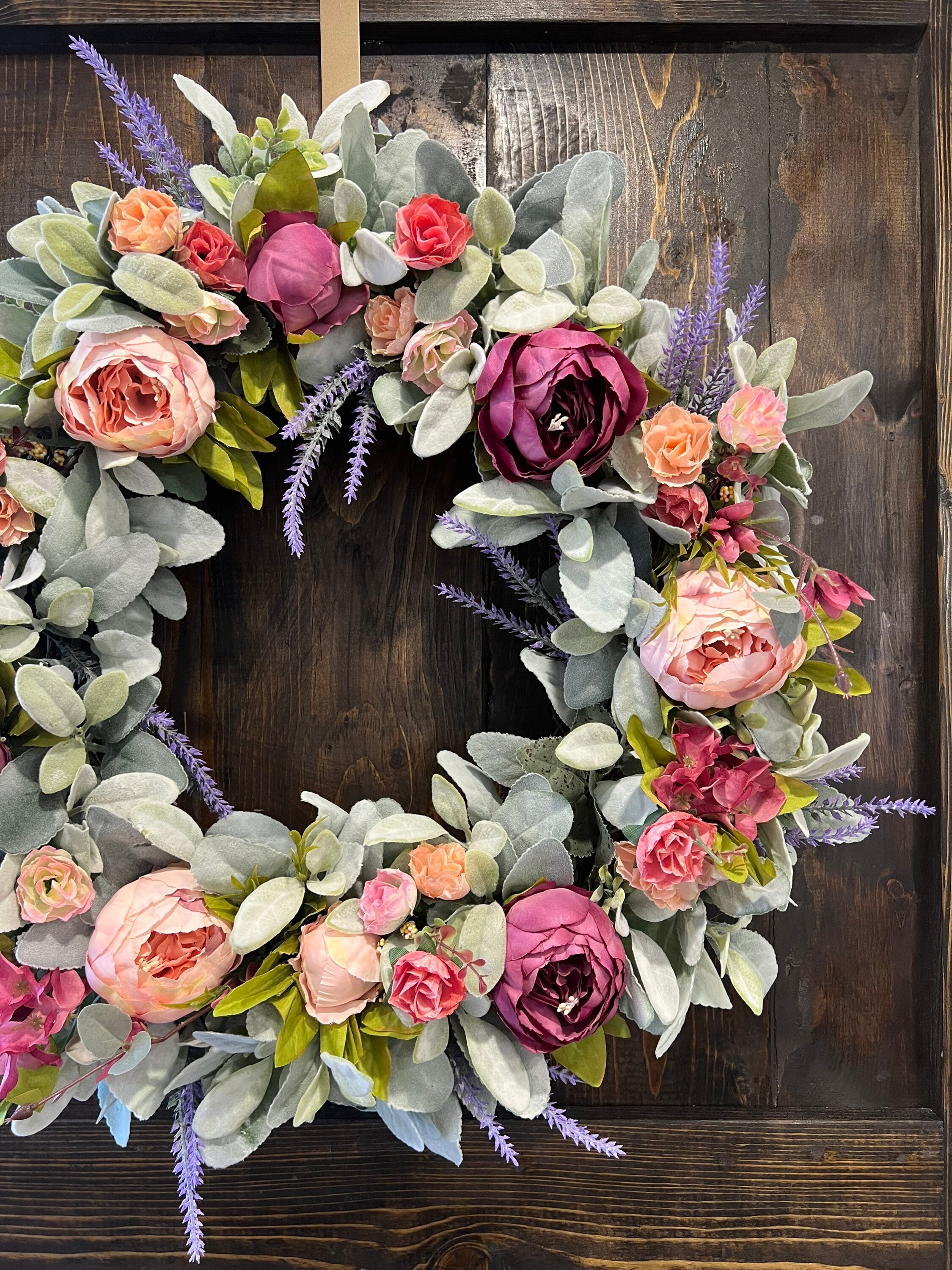 Lambs Ears Peony Wreath, Peonies Wreath for Front Door, Spring Summer ...