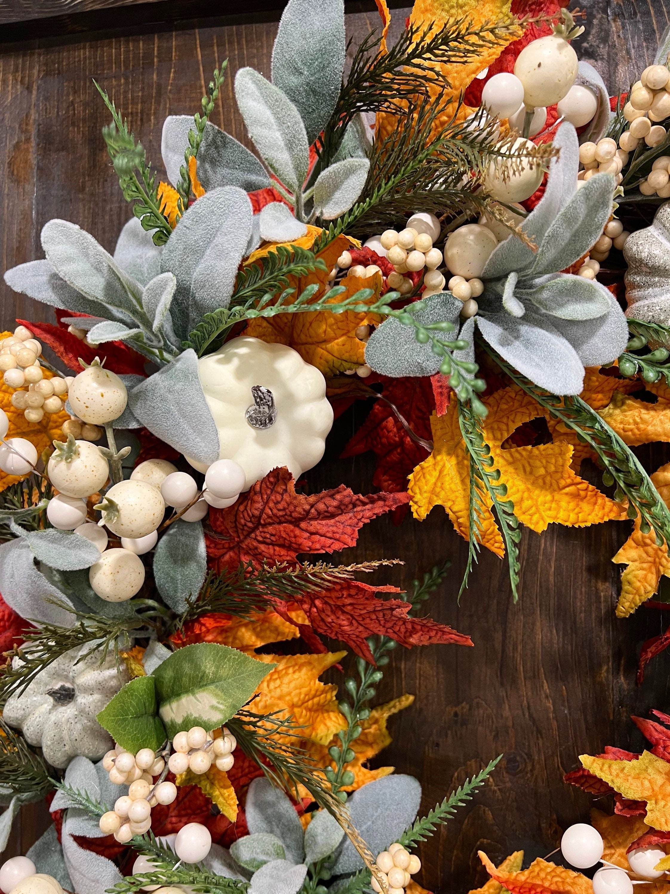 Lambs Ears Fall Wreath, Pumpkin Wreath, Fall Wreath, Front Door Wreath ...