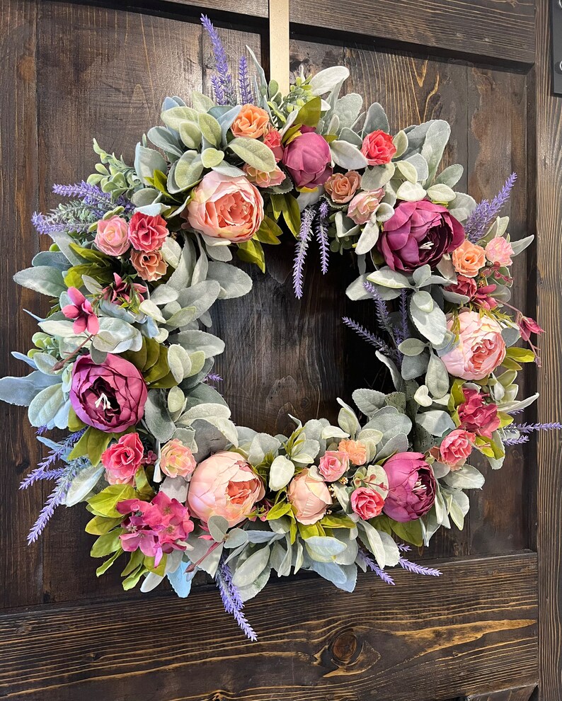Lambs Ears Peony Wreath, Peonies Wreath for Front Door, Spring Summer ...