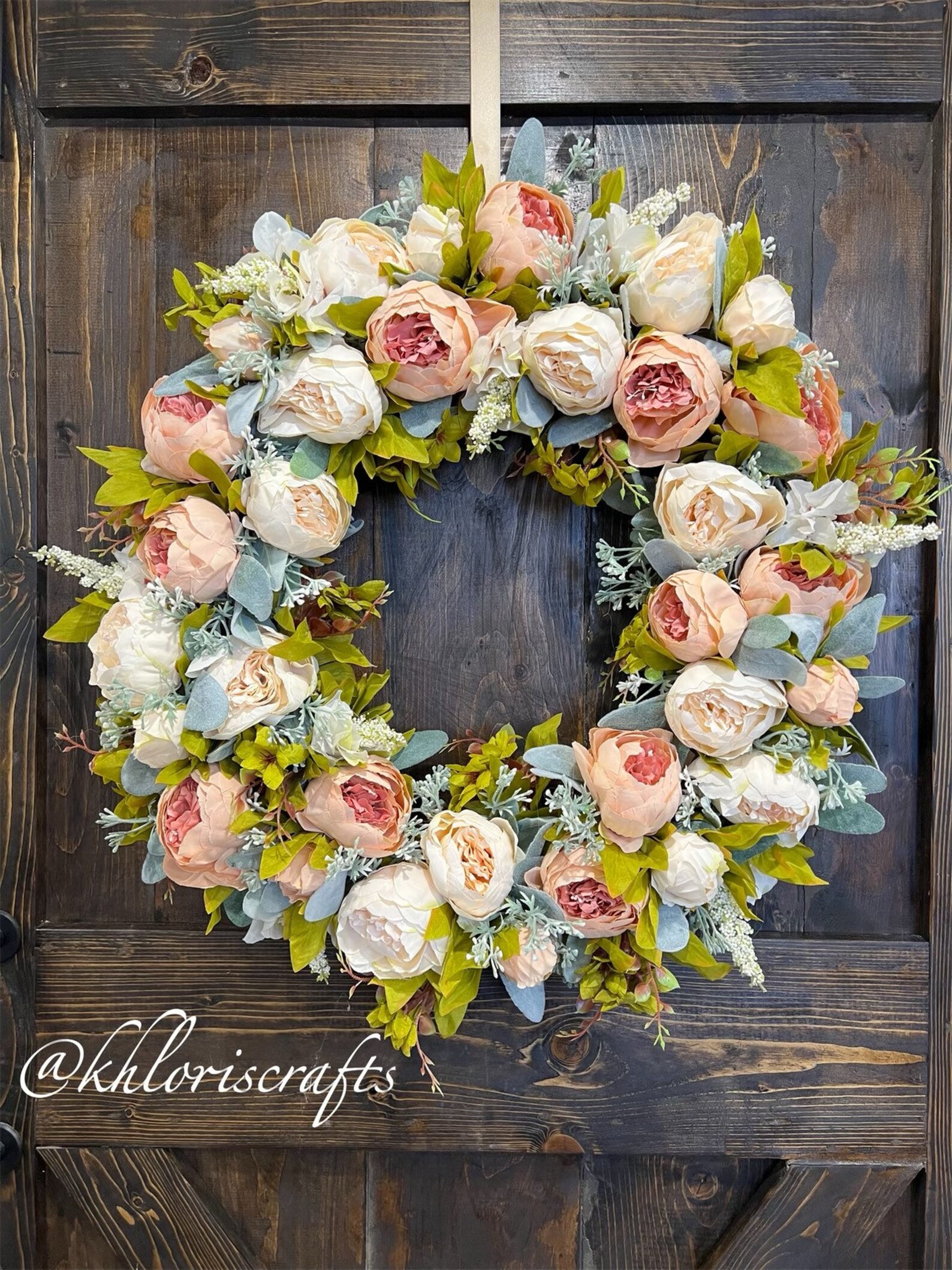 Lambs Ears Peony Wreath, Peonies Wreath for Front Door, Spring Summer ...