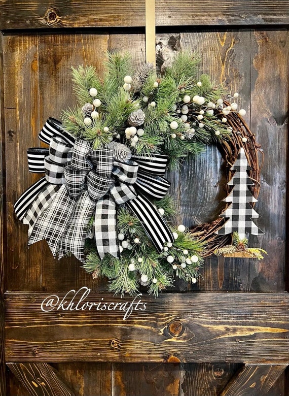  Christmas Wreath for Front Door,Black White Buffalo