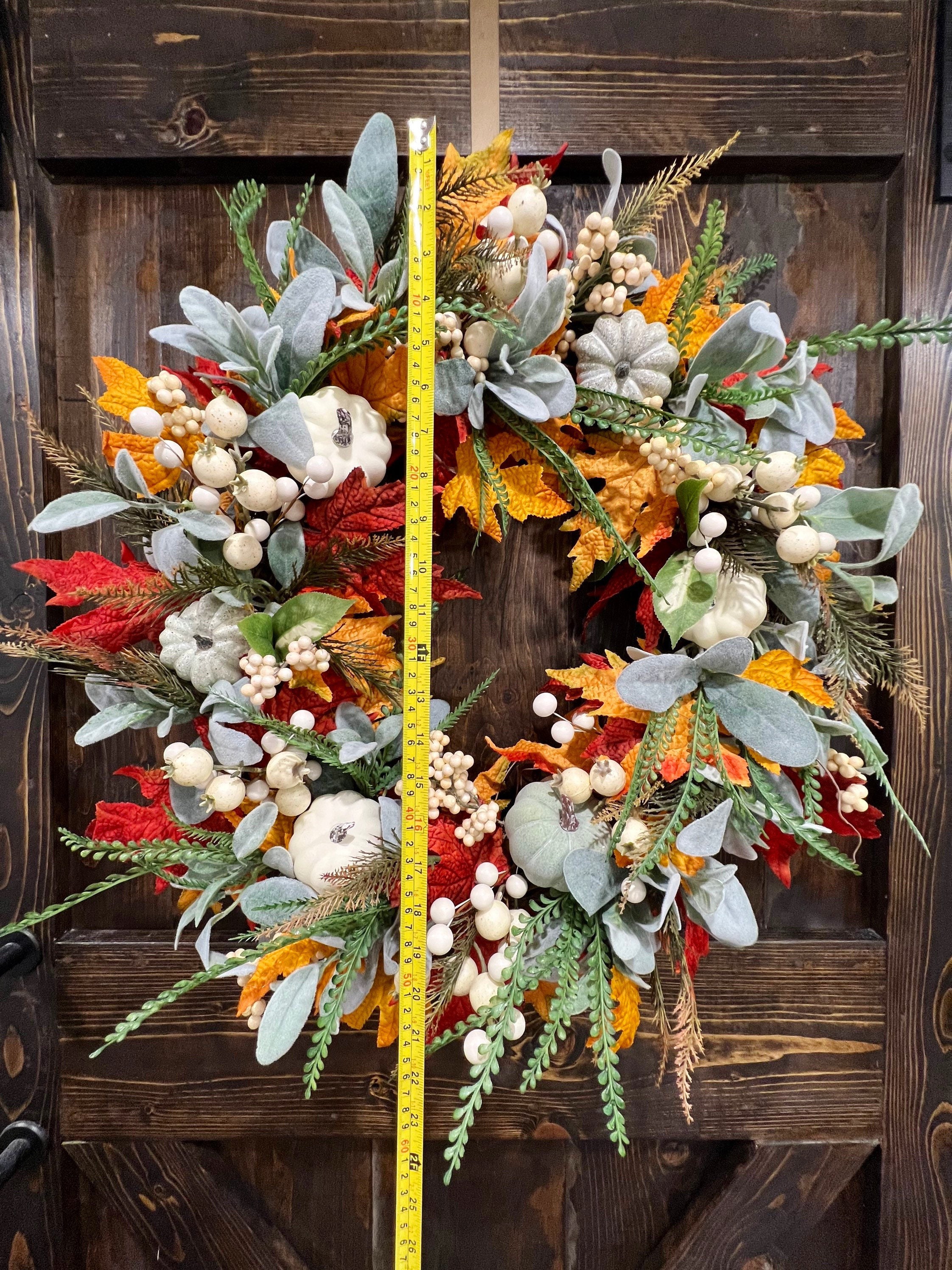 Lambs Ears Fall Wreath, Pumpkin Wreath, Fall Wreath, Front Door Wreath ...
