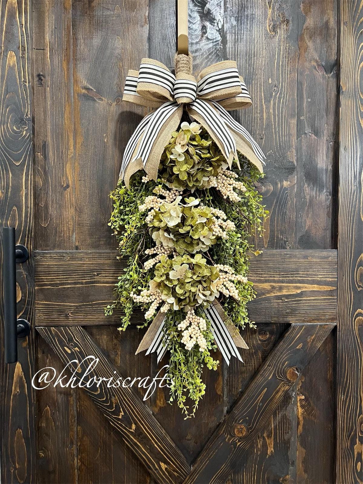 Hydrangea Farmhouse Swag, Hydrangea Swag, Front Door Teardrop Bouquet, Double Door Swags, Porch Light Swag, Everyday Swag Wreath Country