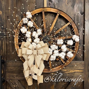 Farmhouse Everyday Wagon Wheel Wreath, All Seasons Country Wreath, Farmhouse Wreath, YearRound Cotton Pip Berry Rustic Wall Front Door Decor